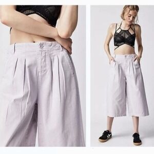 Free People Women's Wide Leg Gaucho Pants Hard Rain Cropped Purple Size 8